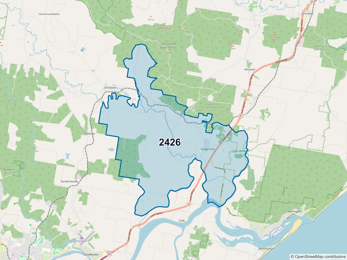 Map of postcode 2426 — Coopernook, NSW, Australia