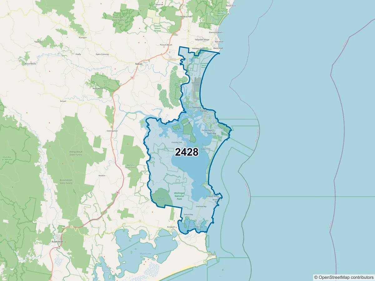 Map of postcode 2428 — Forster, NSW, Australia