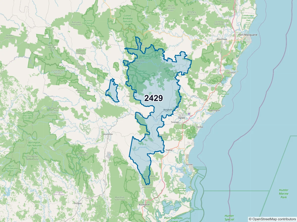 Map of postcode 2429 — Wingham, NSW, Australia
