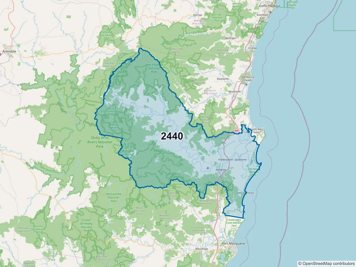 Map of postcode 2440 — West Kempsey, NSW, Australia