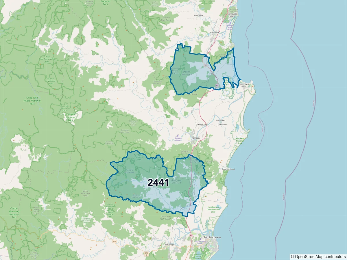 Map of postcode 2441 — Stuarts Point, NSW, Australia
