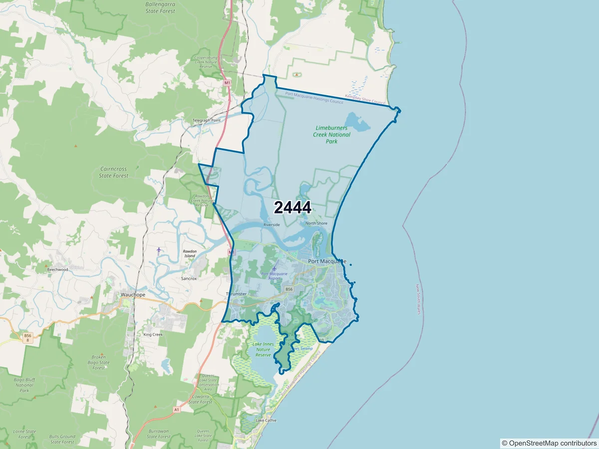 Map of postcode 2444 — Port Macquarie, NSW, Australia