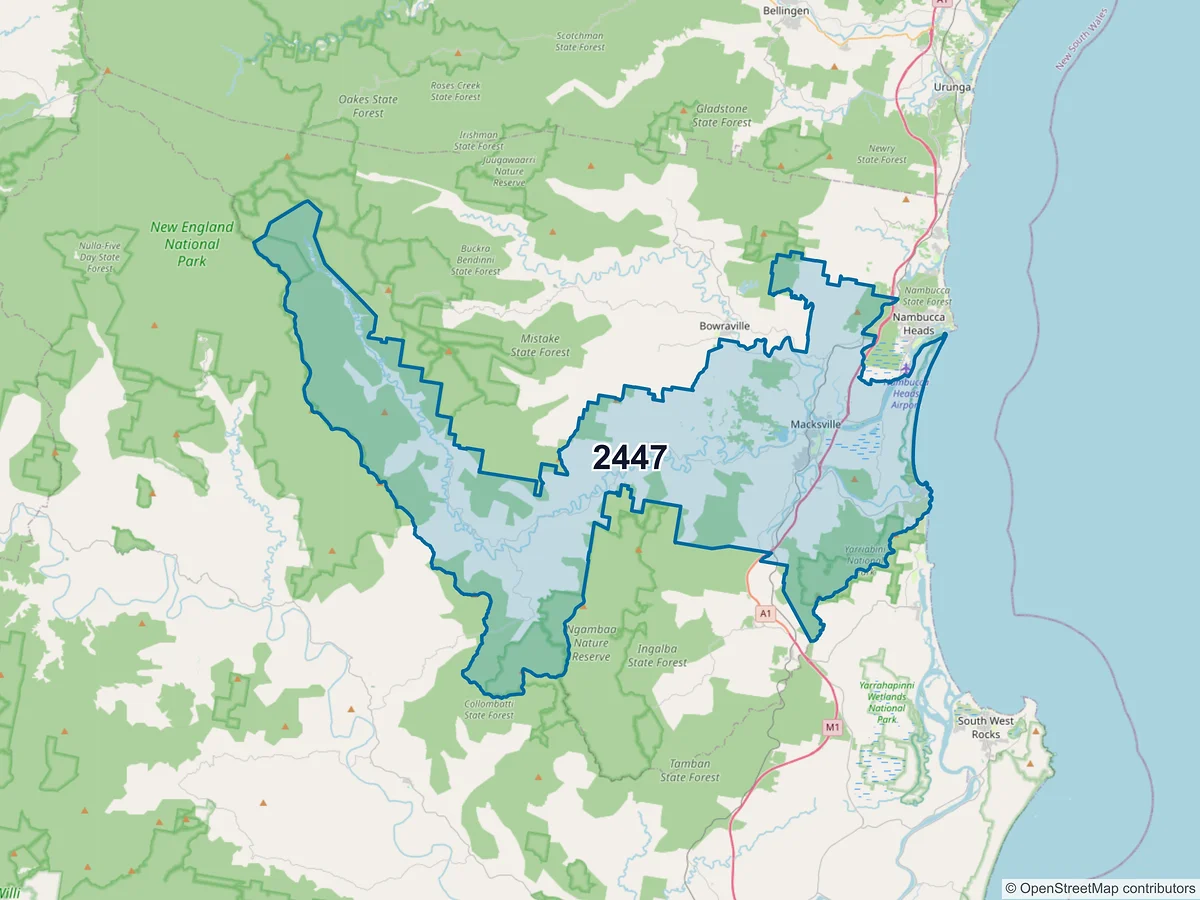 Map of postcode 2447 — Macksville, NSW, Australia