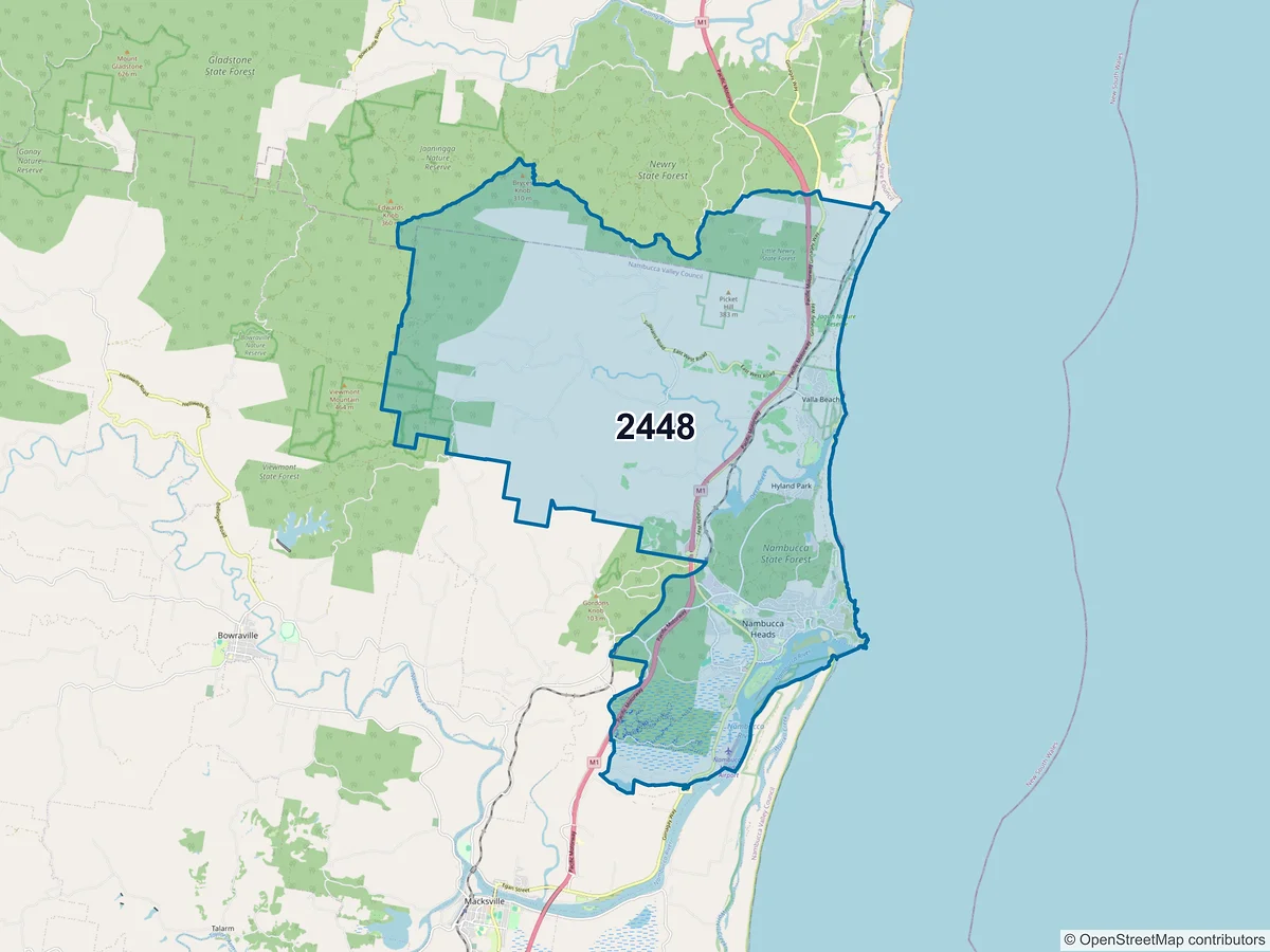 Map of postcode 2448 — Nambucca Heads, NSW, Australia