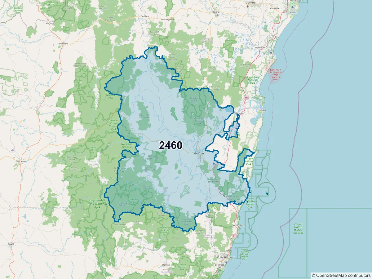 Map of postcode 2460 — Grafton, NSW, Australia