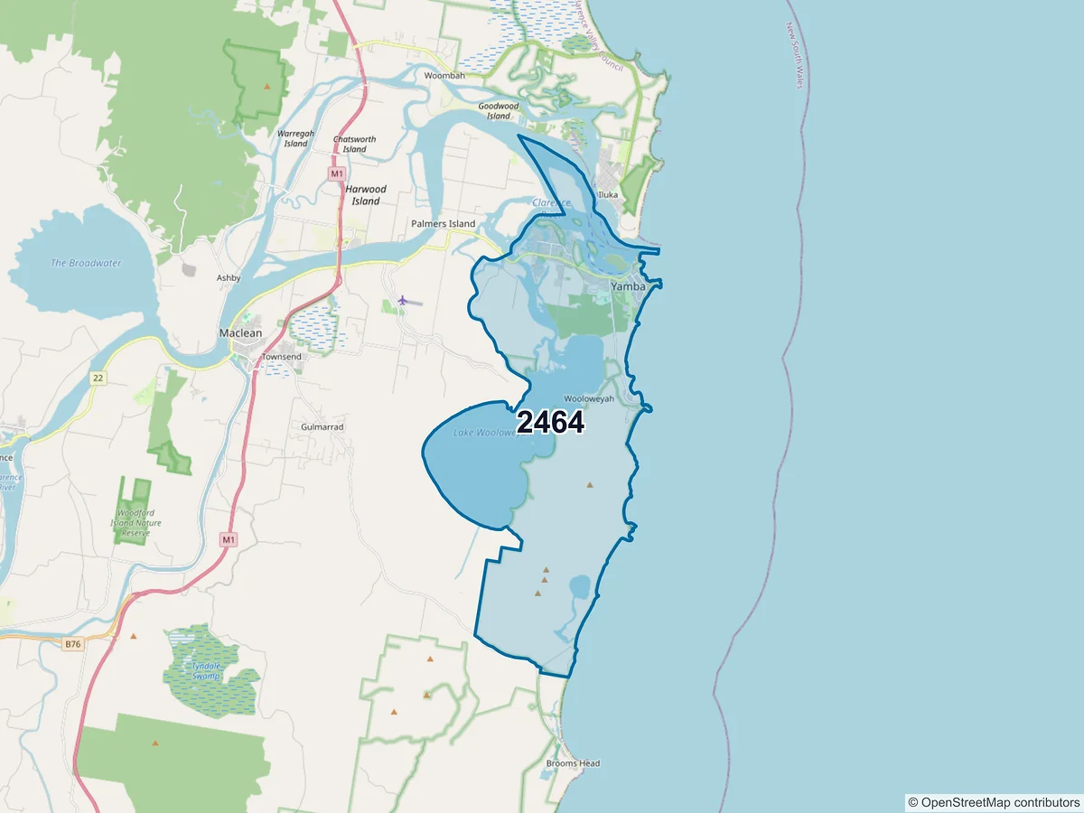 Map of postcode 2464 — Yamba, NSW, Australia