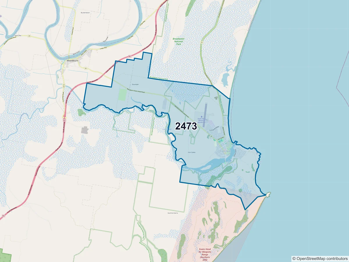 Map of postcode 2473 — Evans Head, NSW, Australia