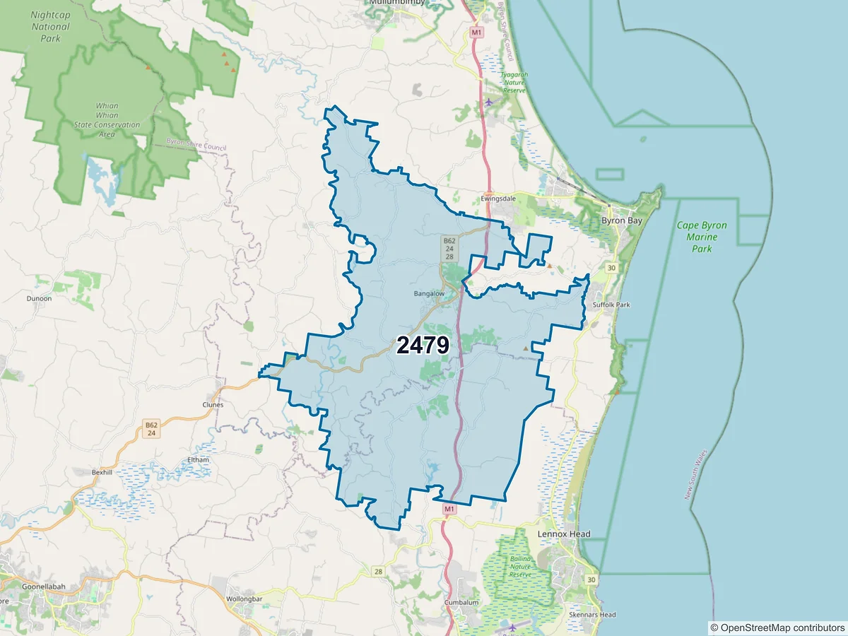 Map of postcode 2479 — Bangalow, NSW, Australia