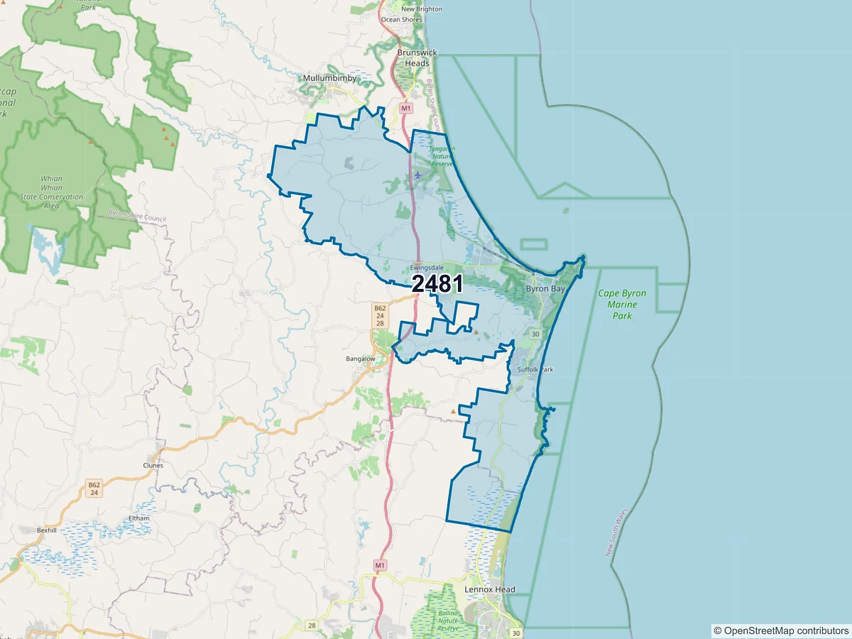 Map of postcode 2481 — Byron Bay, NSW, Australia