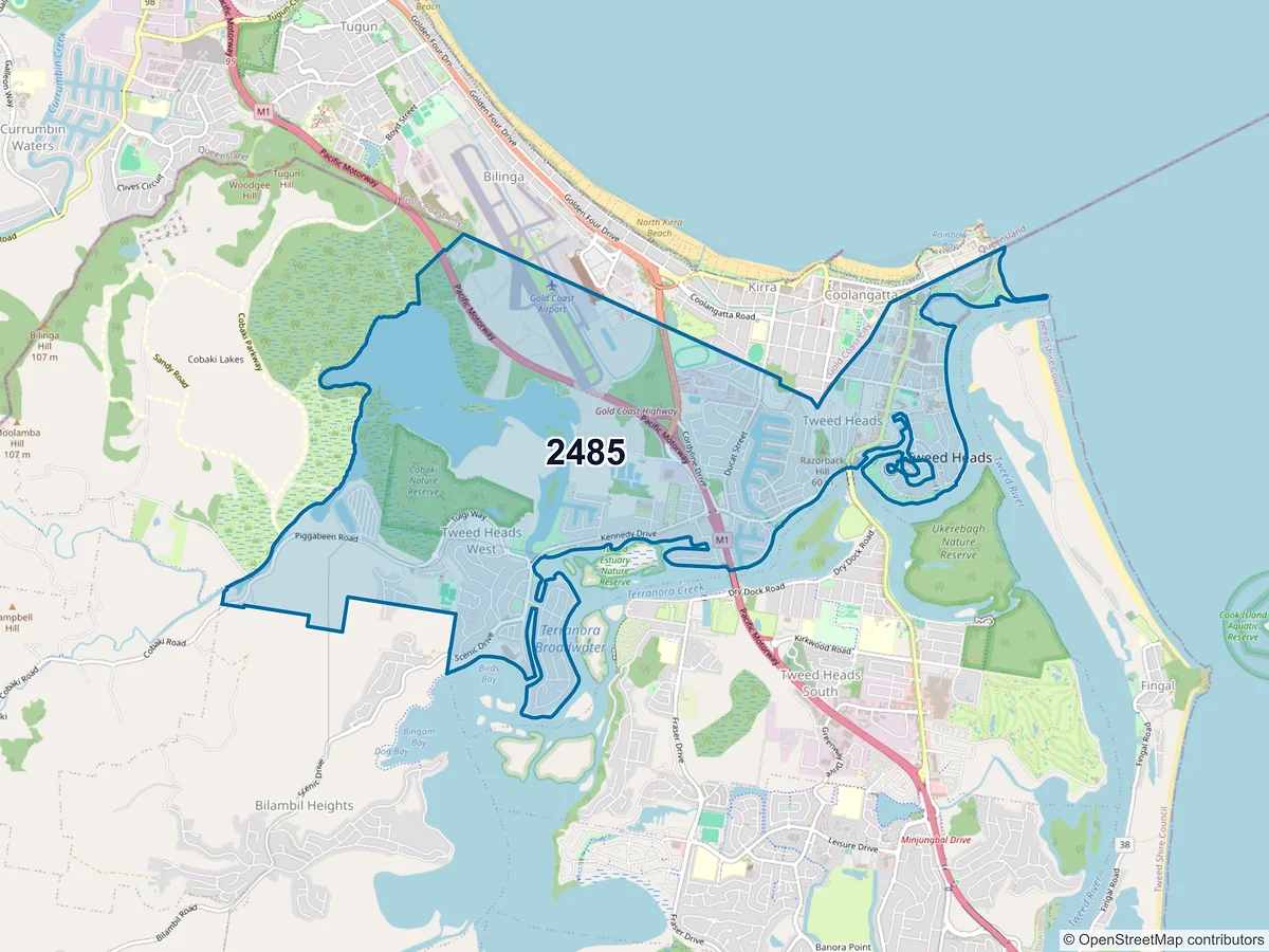 Map of postcode 2485 — Tweed Heads, NSW, Australia