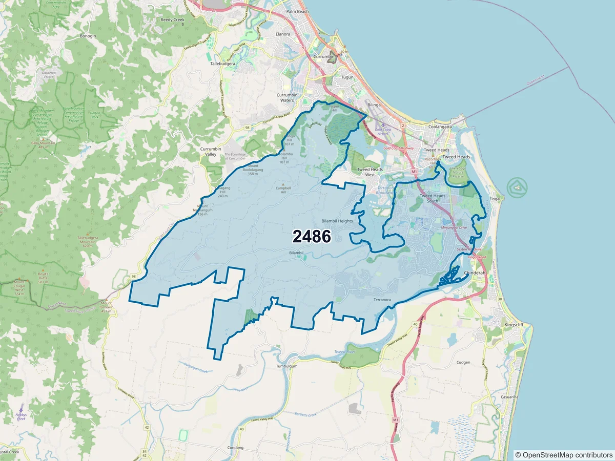 Map of postcode 2486 — Banora Point, NSW, Australia