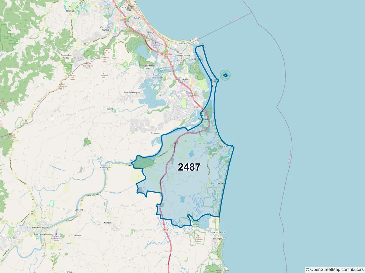 Map of postcode 2487 — Kingscliff, NSW, Australia