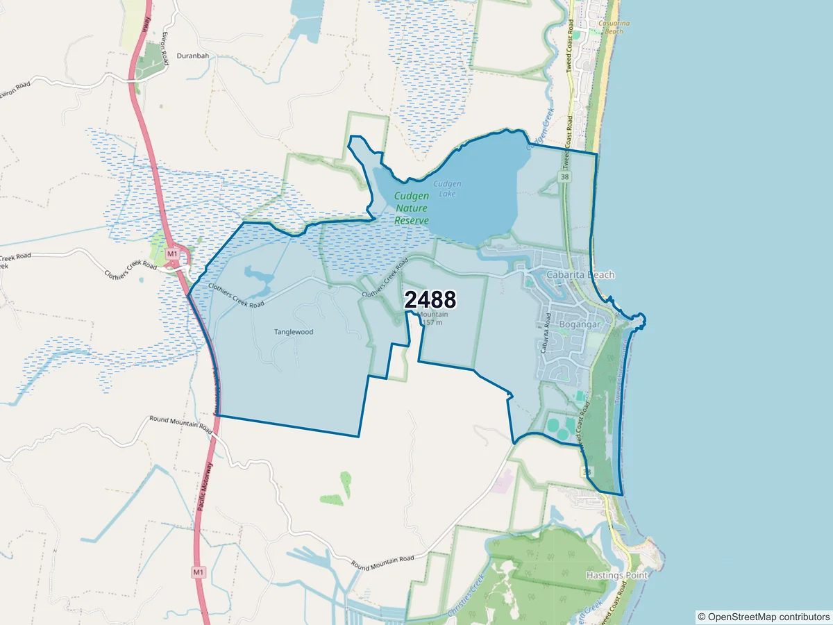 Map of postcode 2488 — Bogangar, NSW, Australia