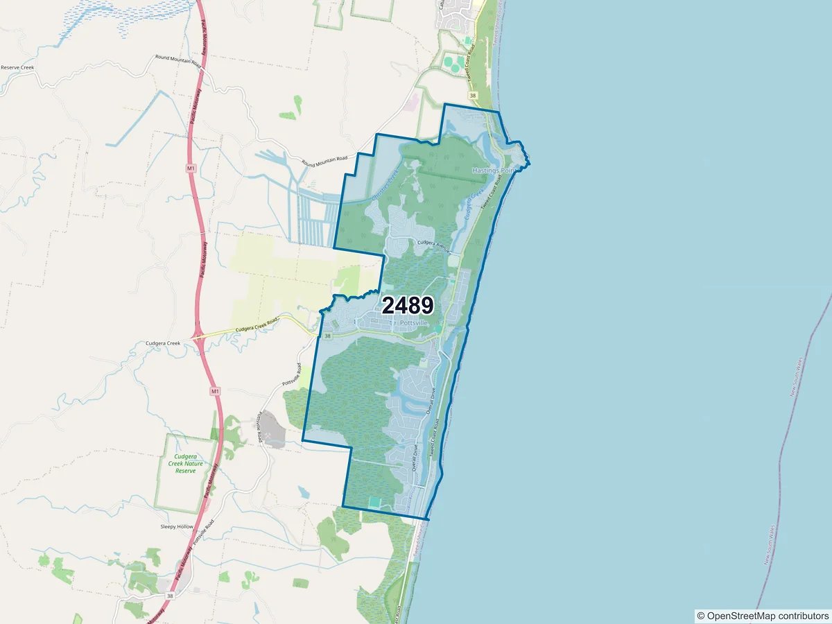Map of postcode 2489 — Pottsville, NSW, Australia