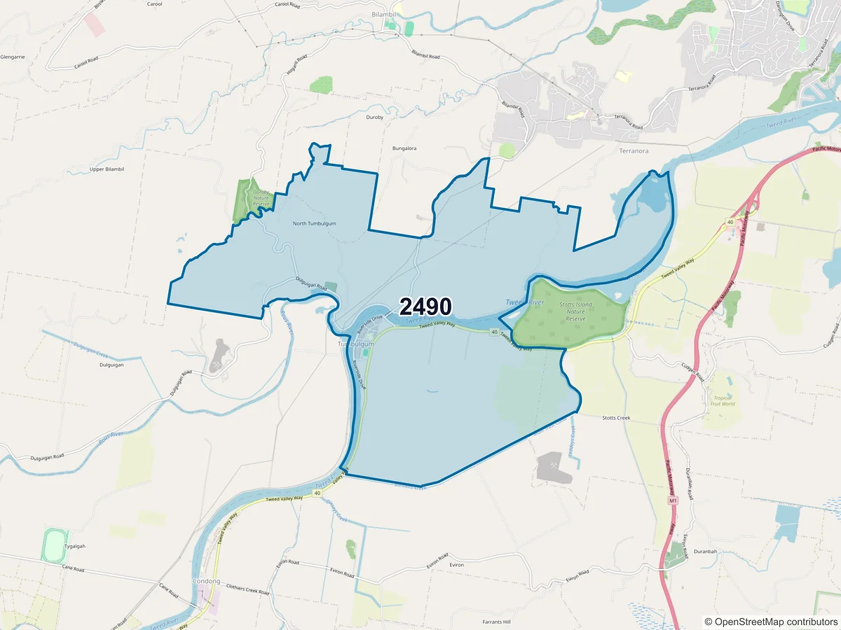 Map of postcode 2490 — Tumbulgum, NSW, Australia