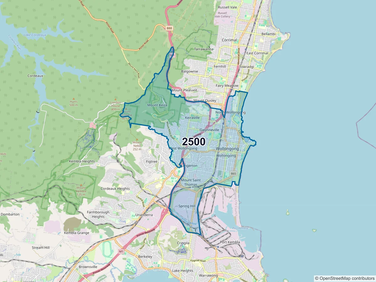 Map of postcode 2500 — Wollongong, NSW, Australia