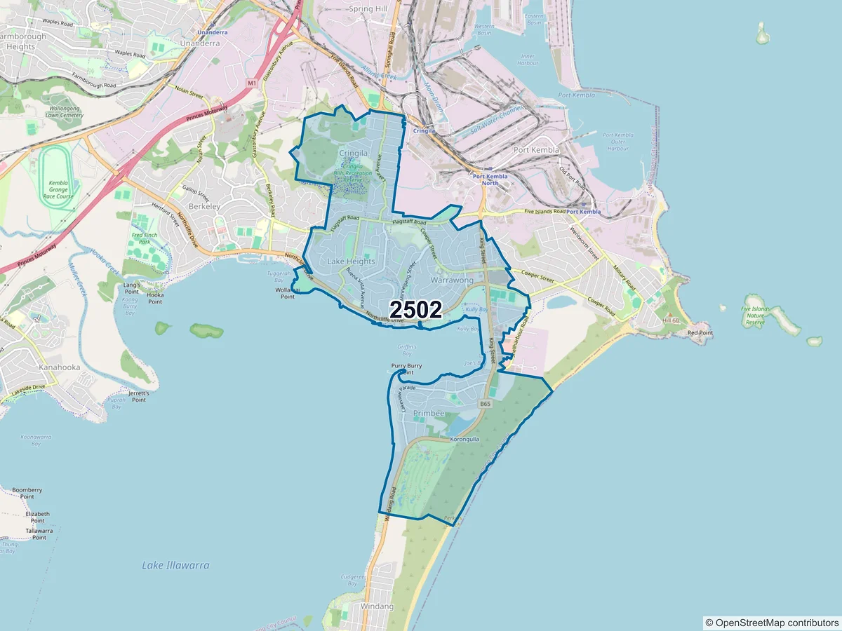 Map of postcode 2502 — Warrawong, NSW, Australia