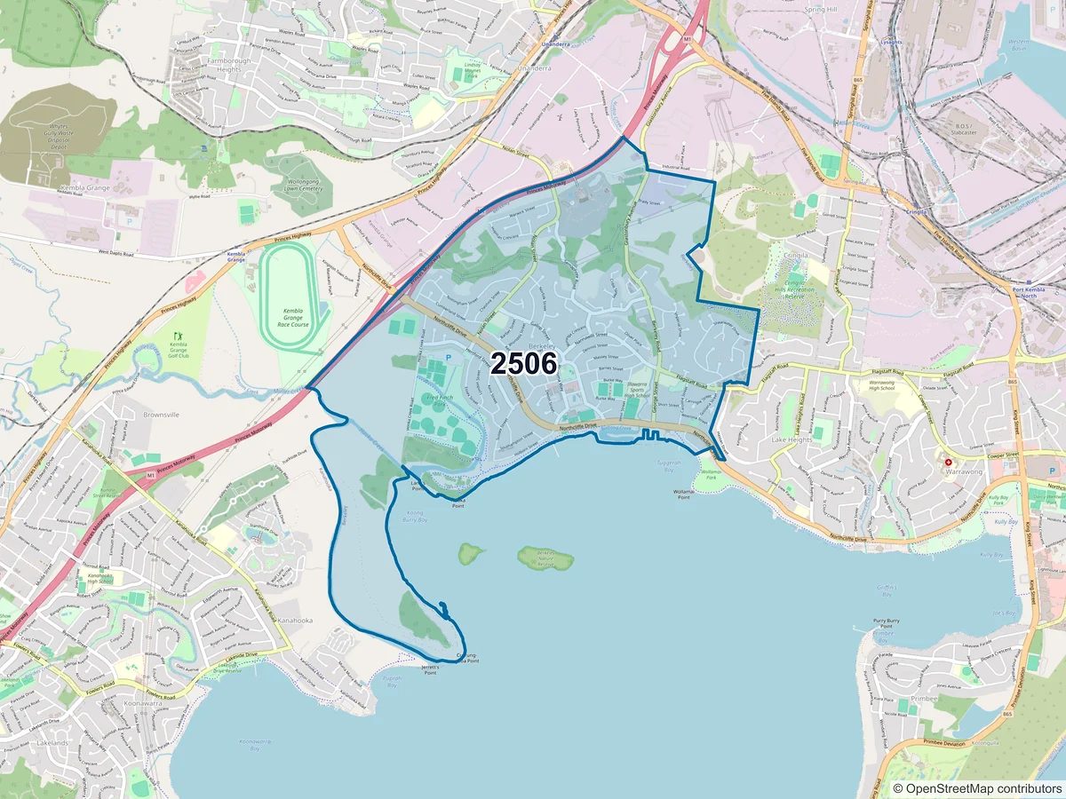 Map of postcode 2506 — Berkeley, NSW, Australia