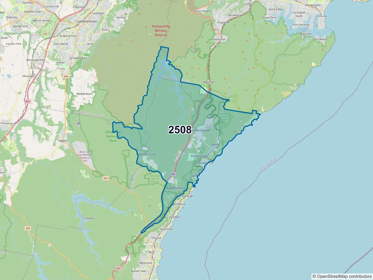 Map of postcode 2508 — Helensburgh, NSW, Australia