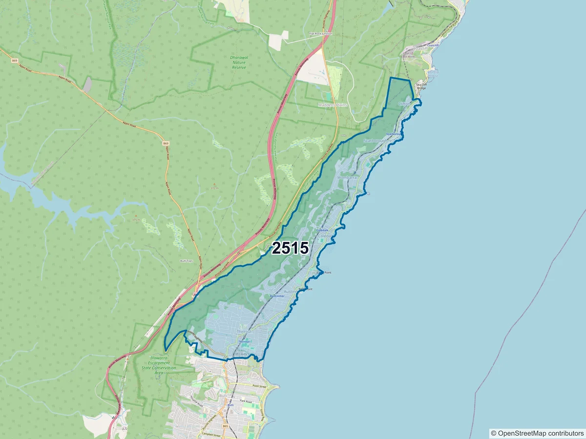 Map of postcode 2515 — Thirroul, NSW, Australia