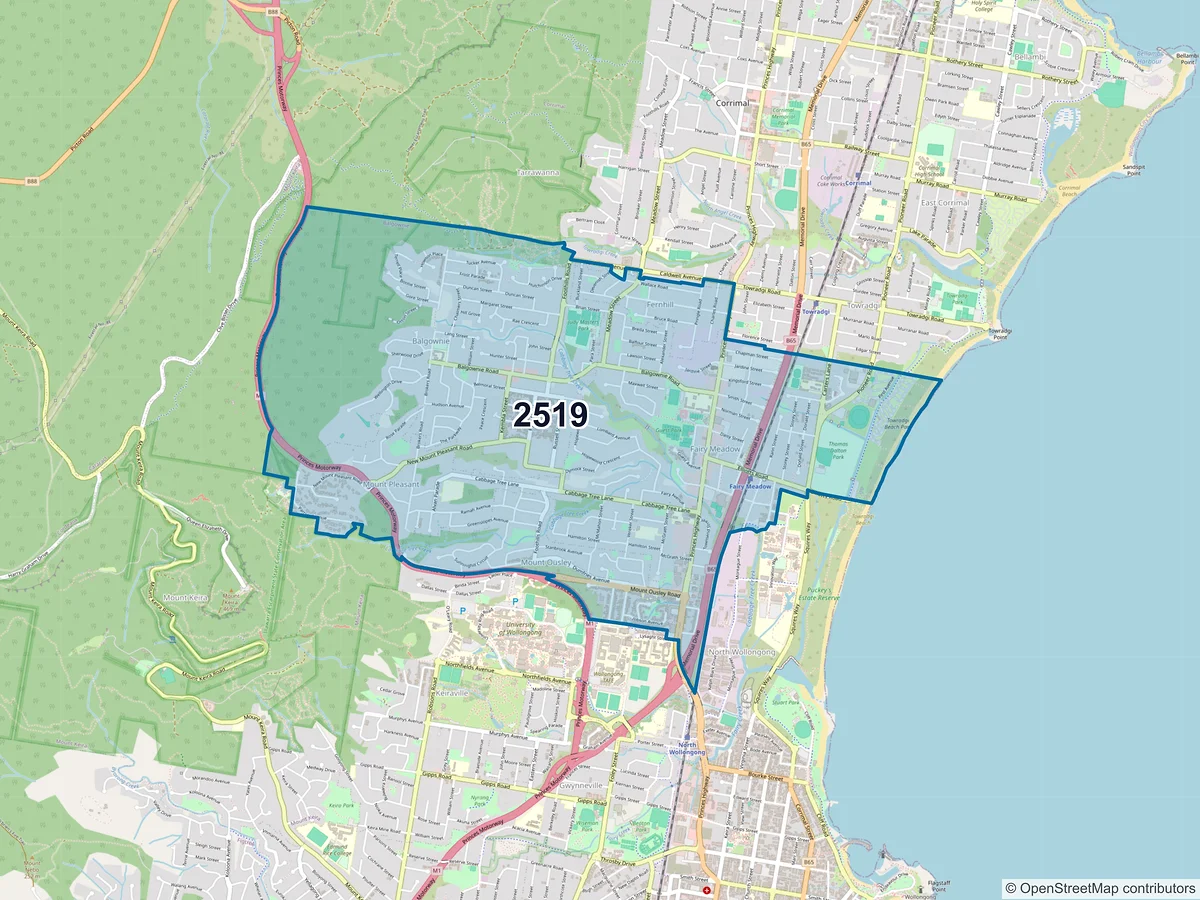Map of postcode 2519 — Fairy Meadow, NSW, Australia