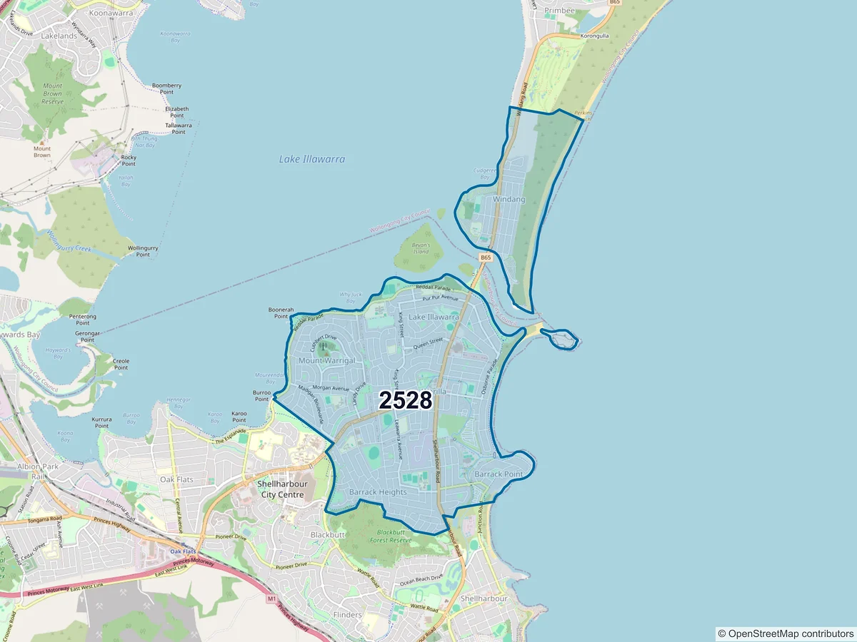 Map of postcode 2528 — Warilla, NSW, Australia