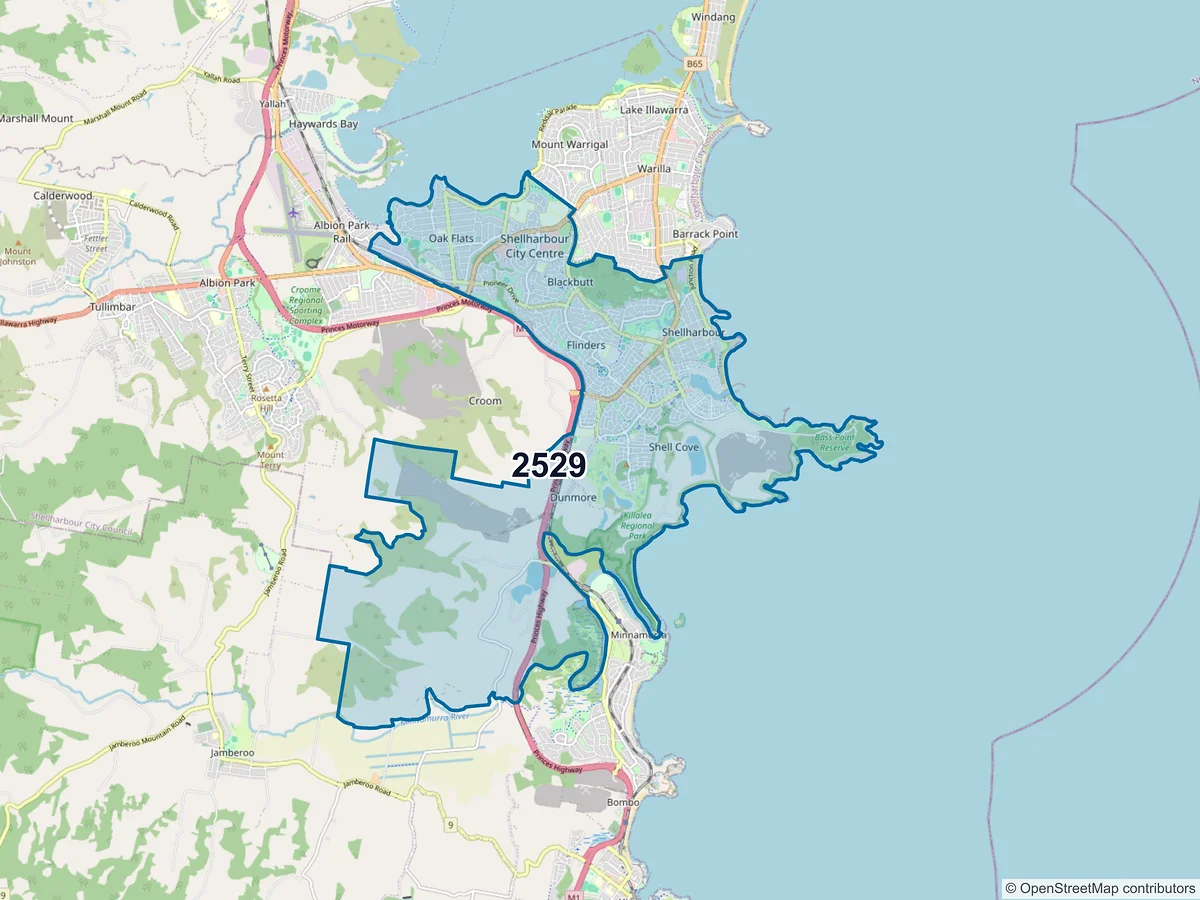 Map of postcode 2529 — Shell Cove, NSW, Australia