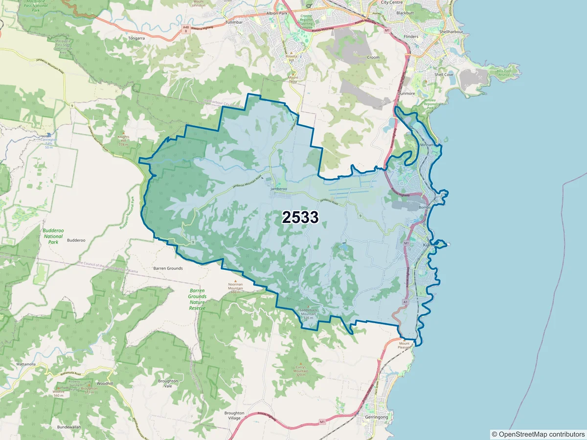 Map of postcode 2533 — Kiama, NSW, Australia
