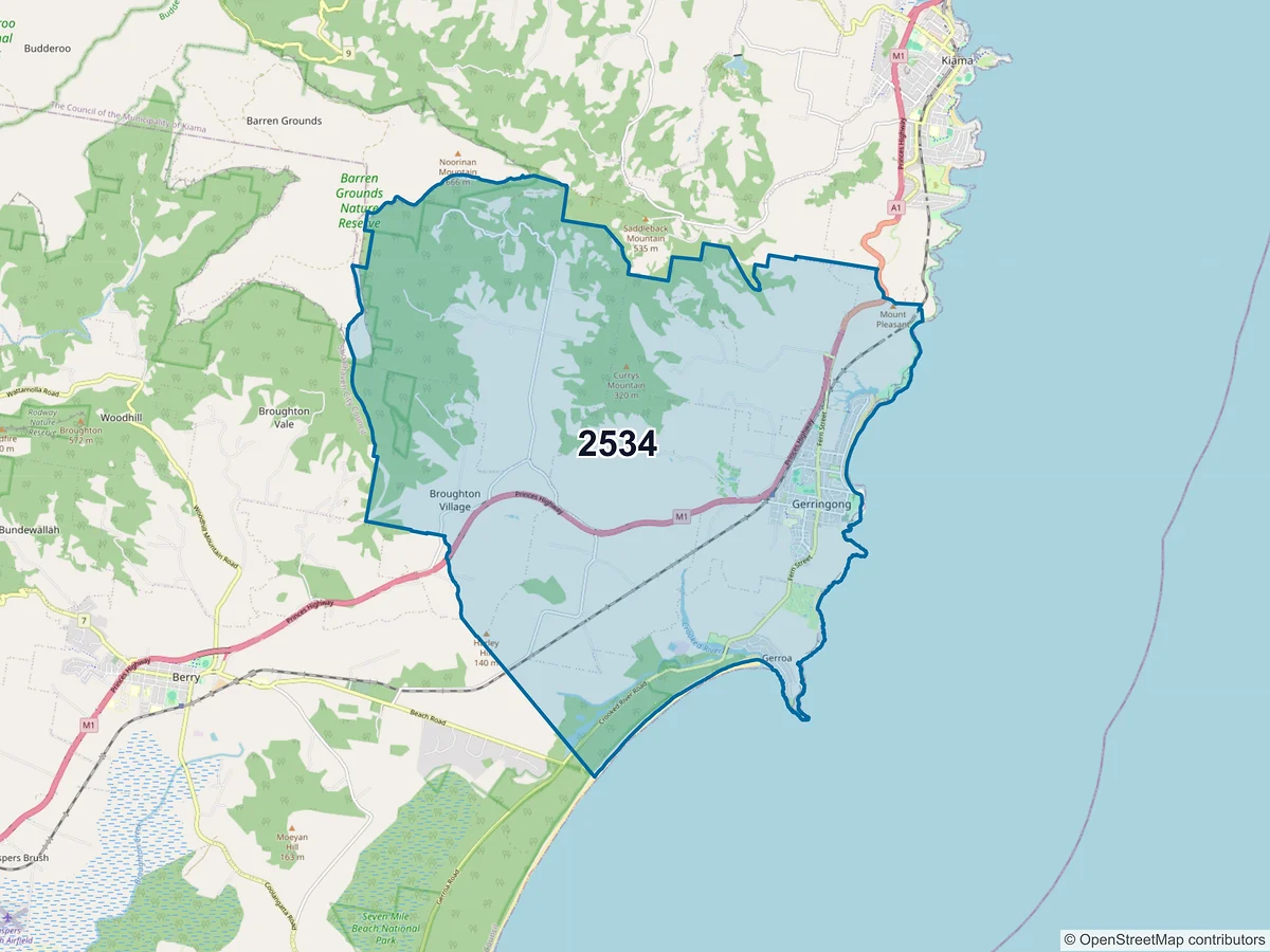 Map of postcode 2534 — Gerringong, NSW, Australia