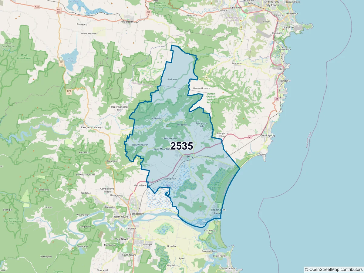 Map of postcode 2535 — Shoalhaven Heads, NSW, Australia