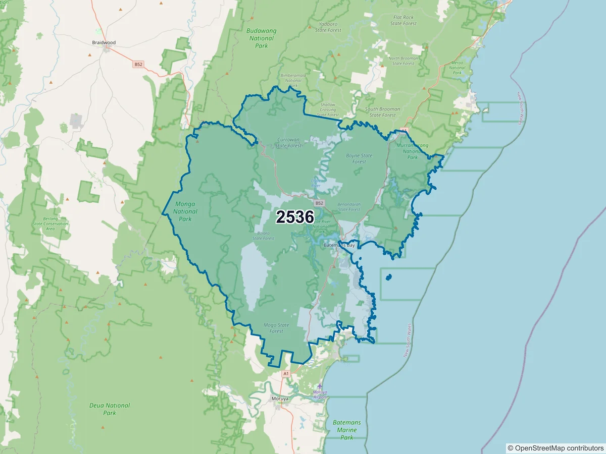 Map of postcode 2536 — Batemans Bay, NSW, Australia