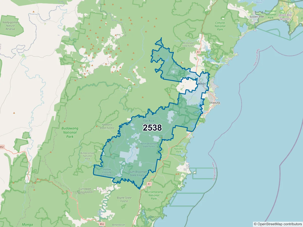 Map of postcode 2538 — Milton, NSW, Australia