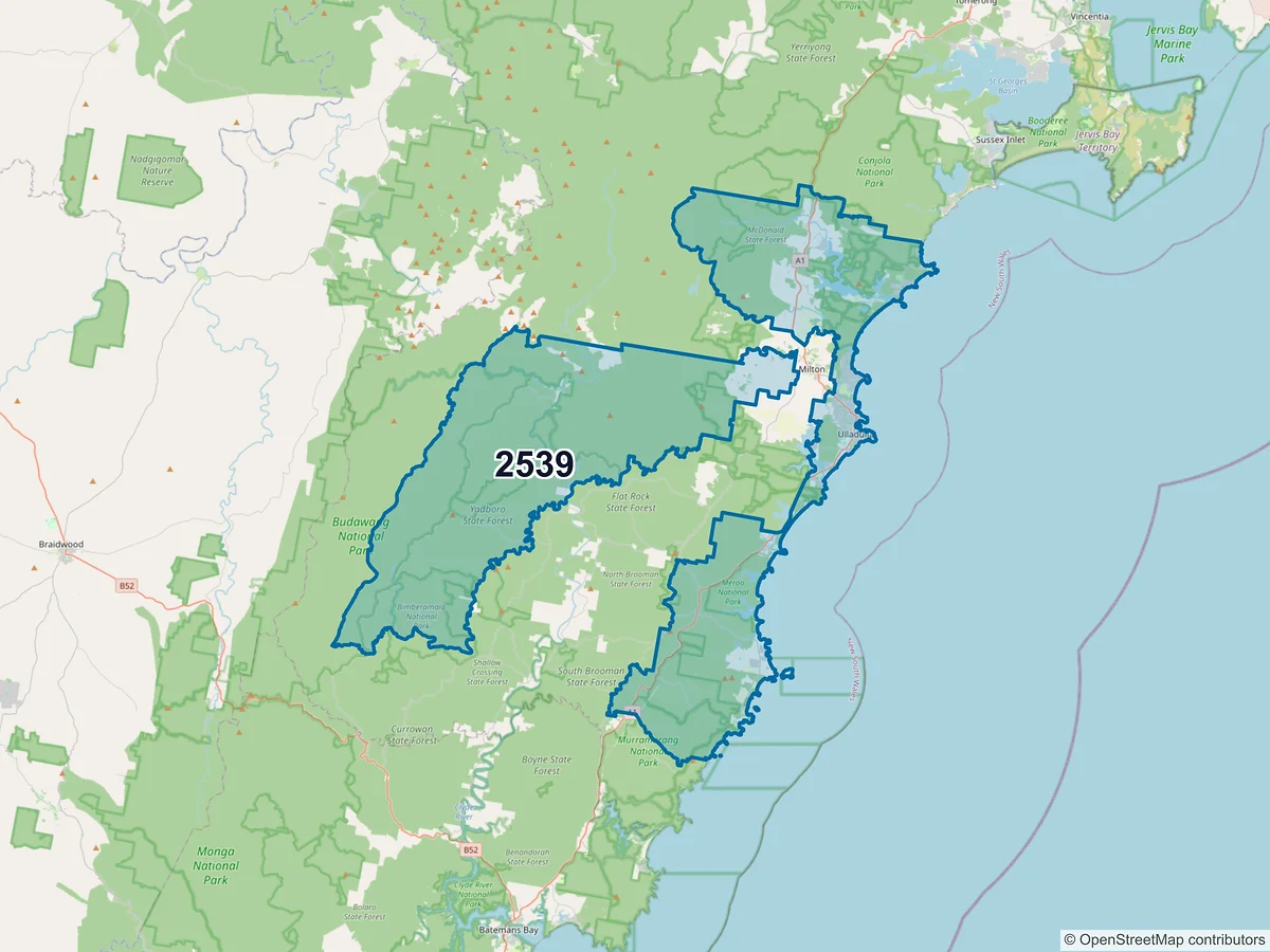 Map of postcode 2539 — Ulladulla, NSW, Australia