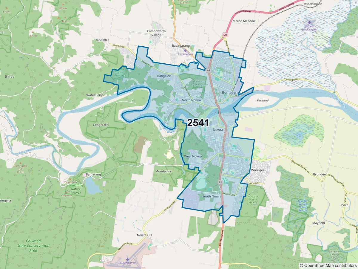 Map of postcode 2541 — Nowra, NSW, Australia
