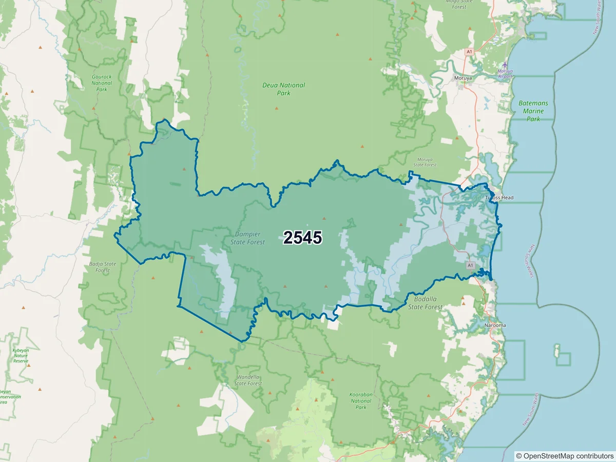 Map of postcode 2545 — Bodalla, NSW, Australia