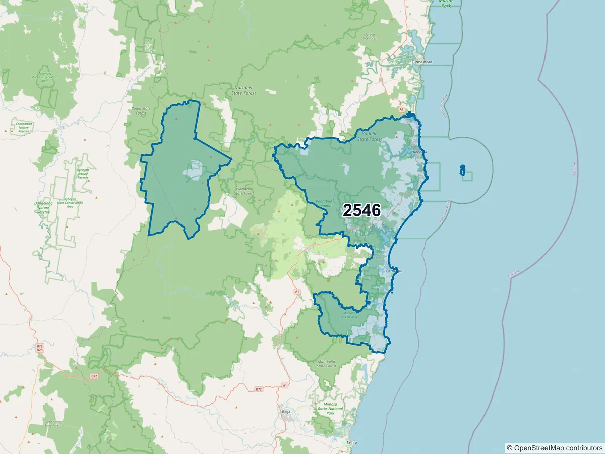 Map of postcode 2546 — Narooma, NSW, Australia