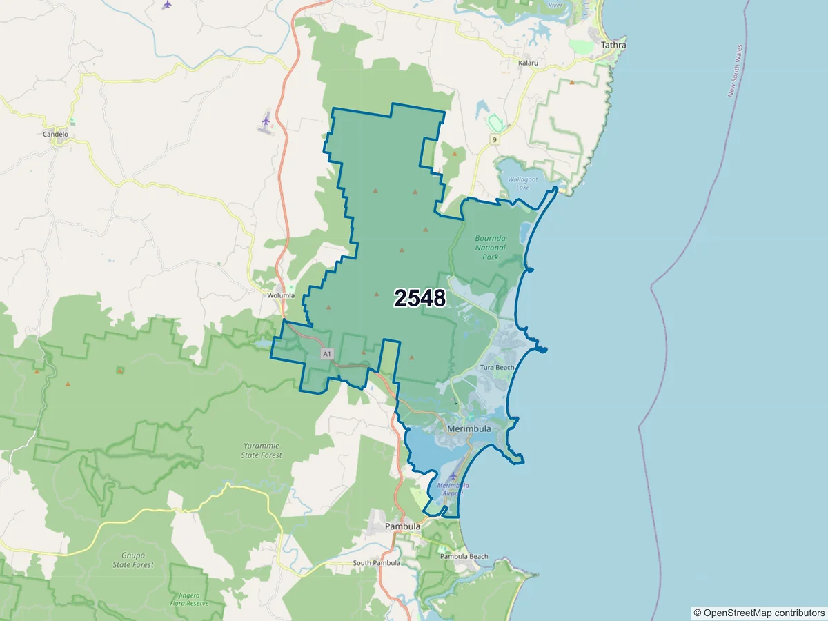 Map of postcode 2548 — Merimbula, NSW, Australia
