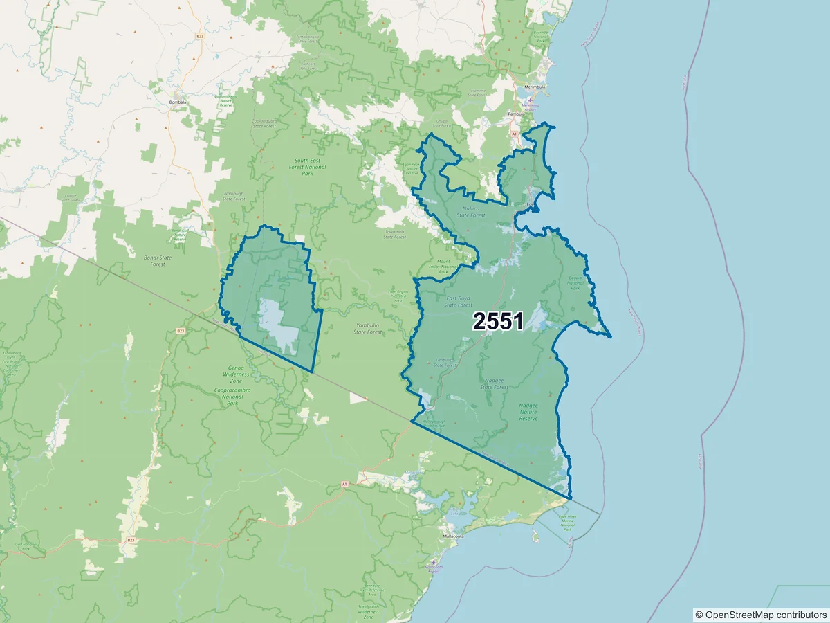 Map of postcode 2551 — Eden, NSW, Australia