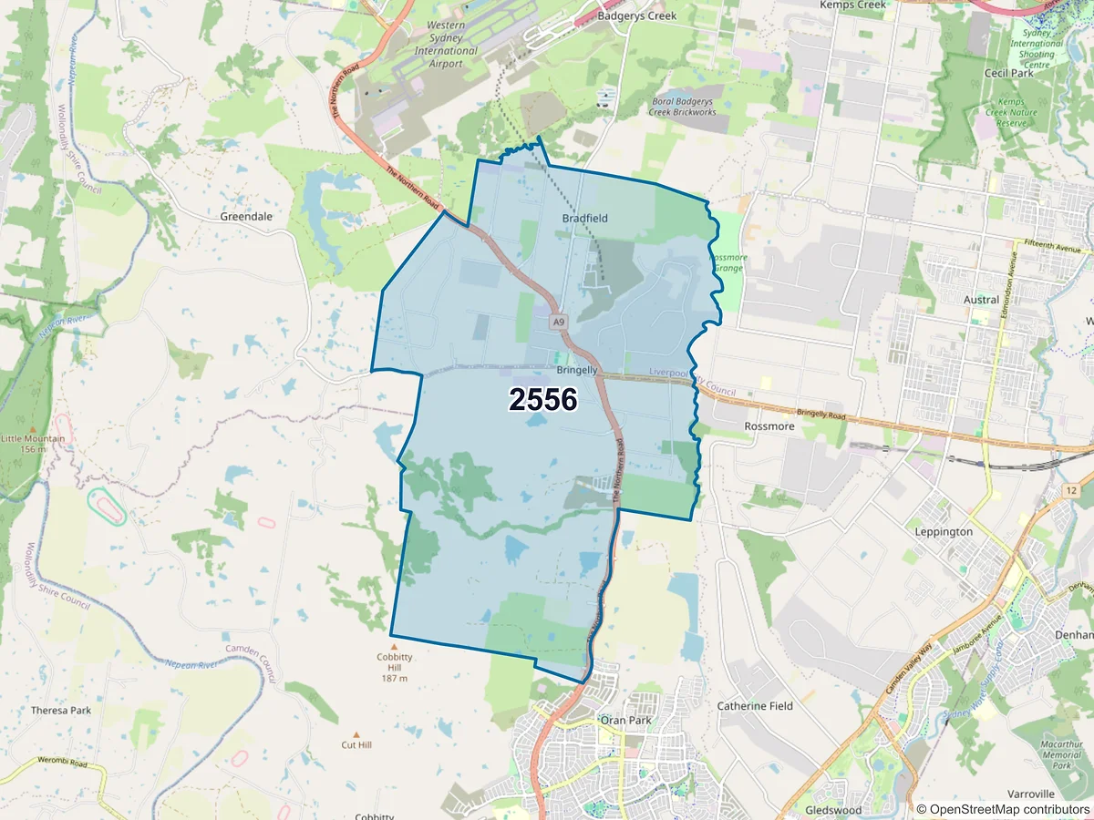 Map of postcode 2556 — Bringelly, NSW, Australia