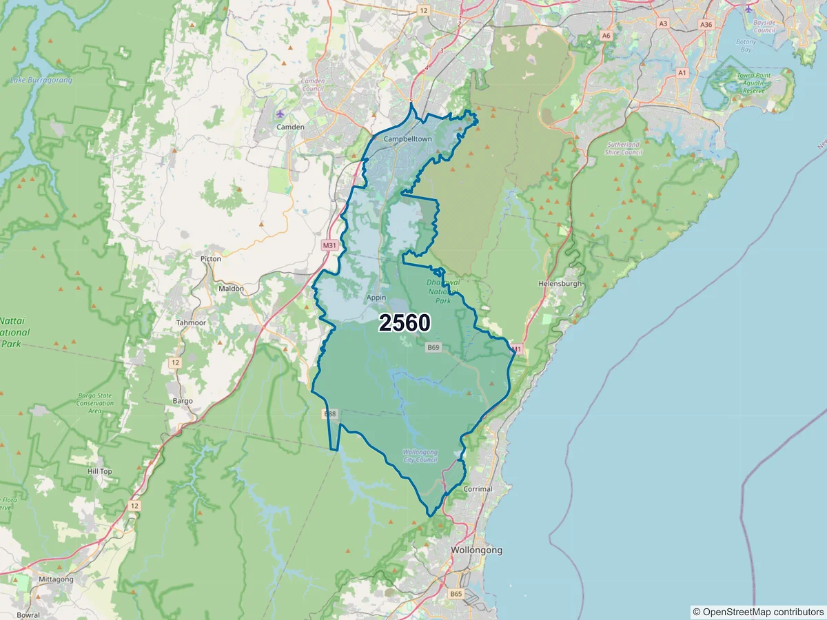 Map of postcode 2560 — Campbelltown, NSW, Australia