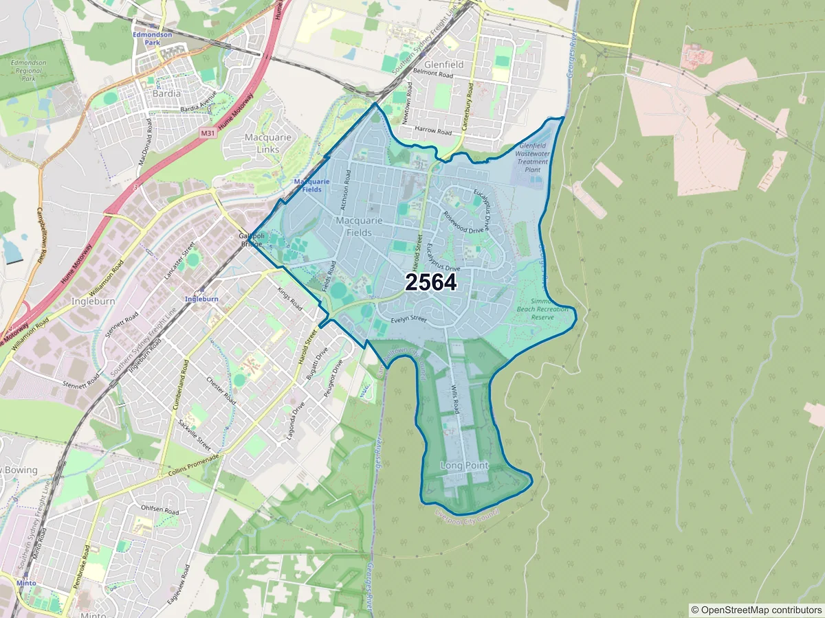 Map of postcode 2564 — Macquarie Fields, NSW, Australia
