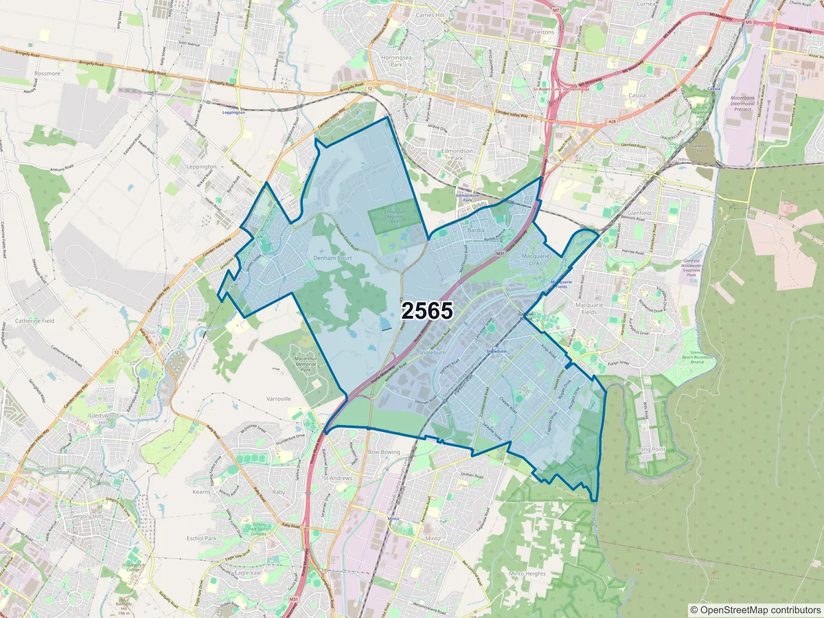 Map of postcode 2565 — Ingleburn, NSW, Australia