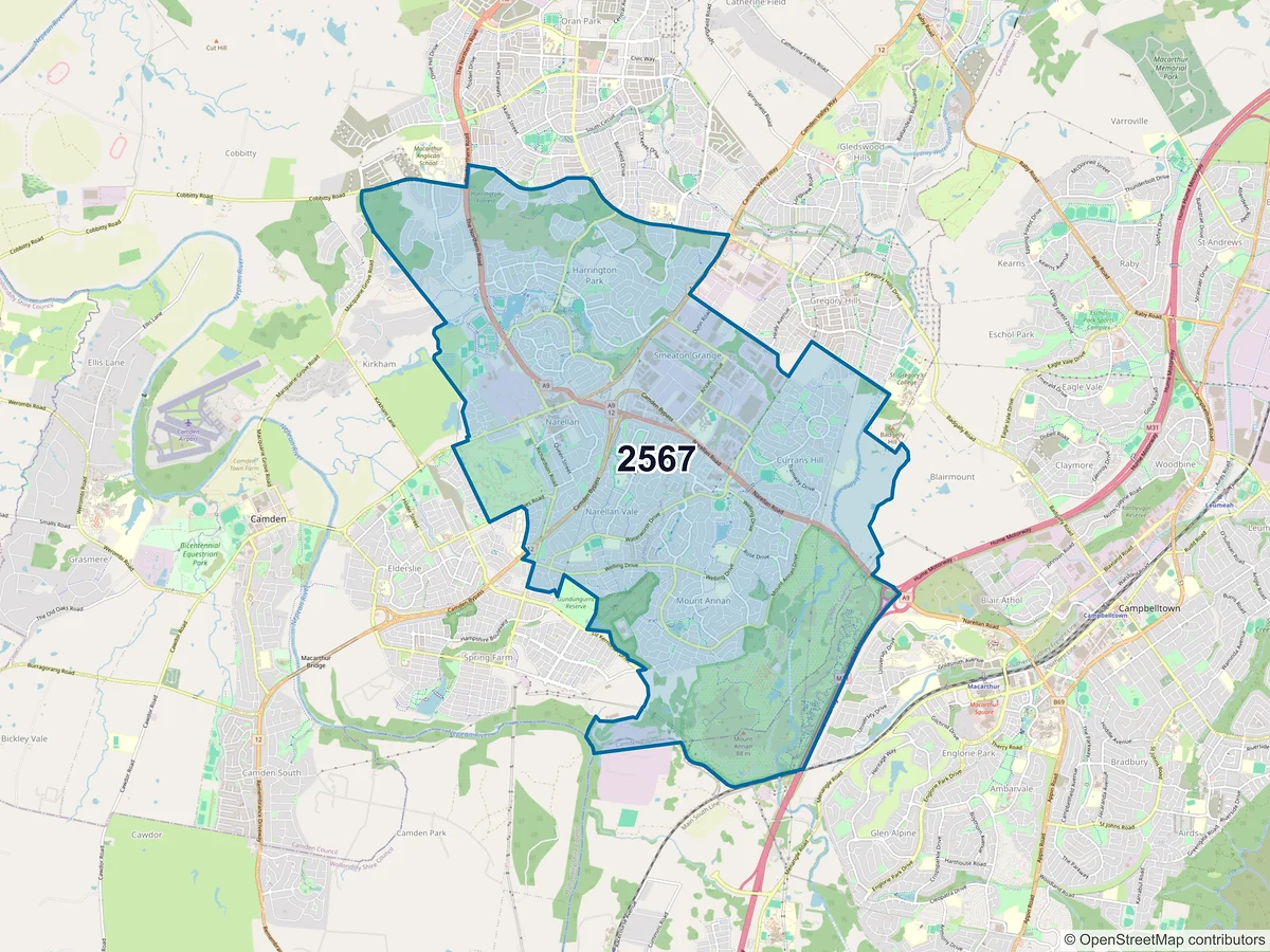 Map of postcode 2567 — Harrington Park, NSW, Australia