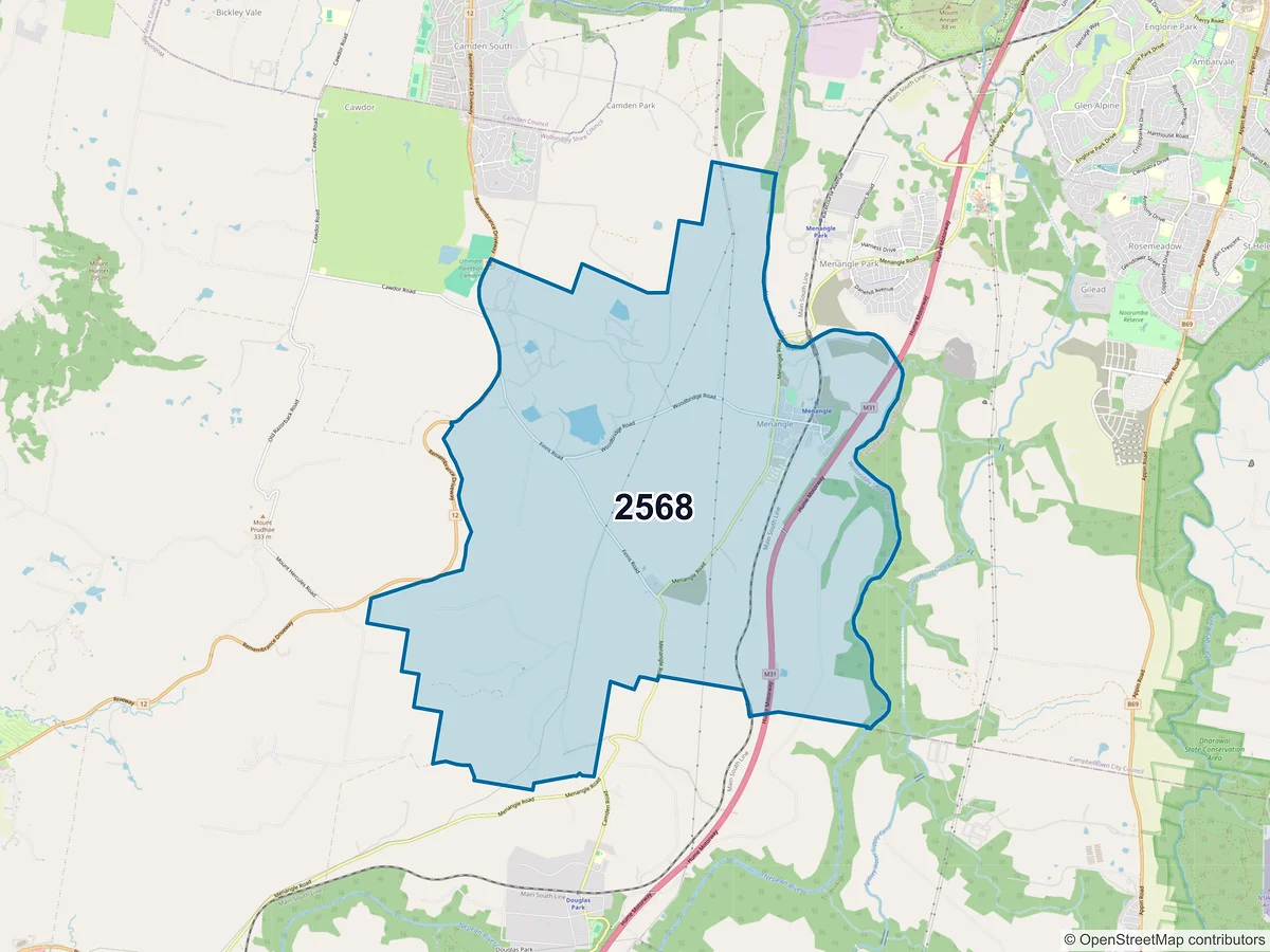 Map of postcode 2568 — Menangle, NSW, Australia