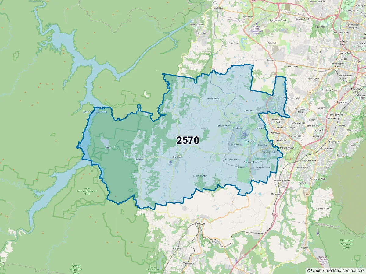 Map of postcode 2570 — Oran Park, NSW, Australia