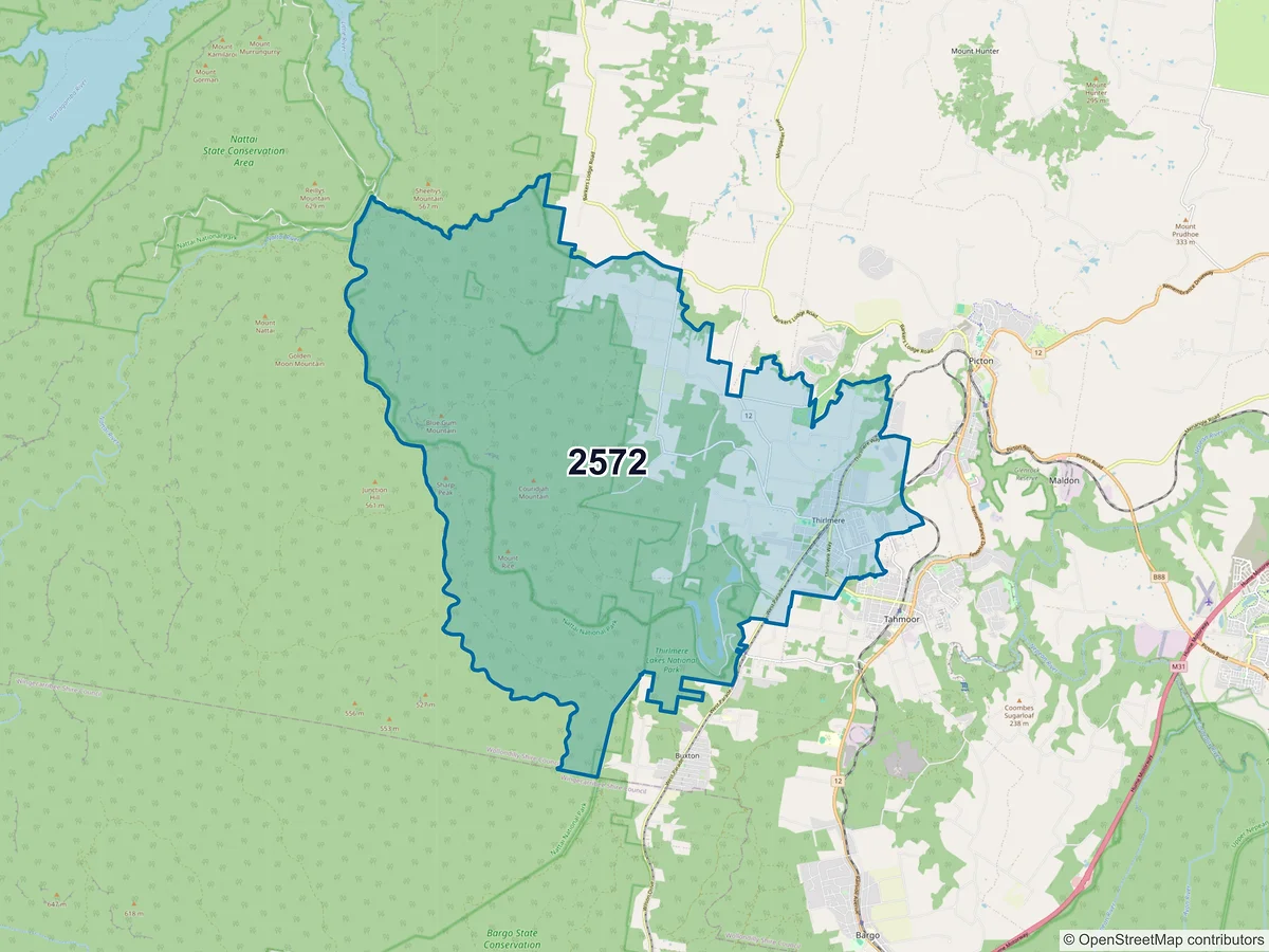 Map of postcode 2572 — Thirlmere, NSW, Australia