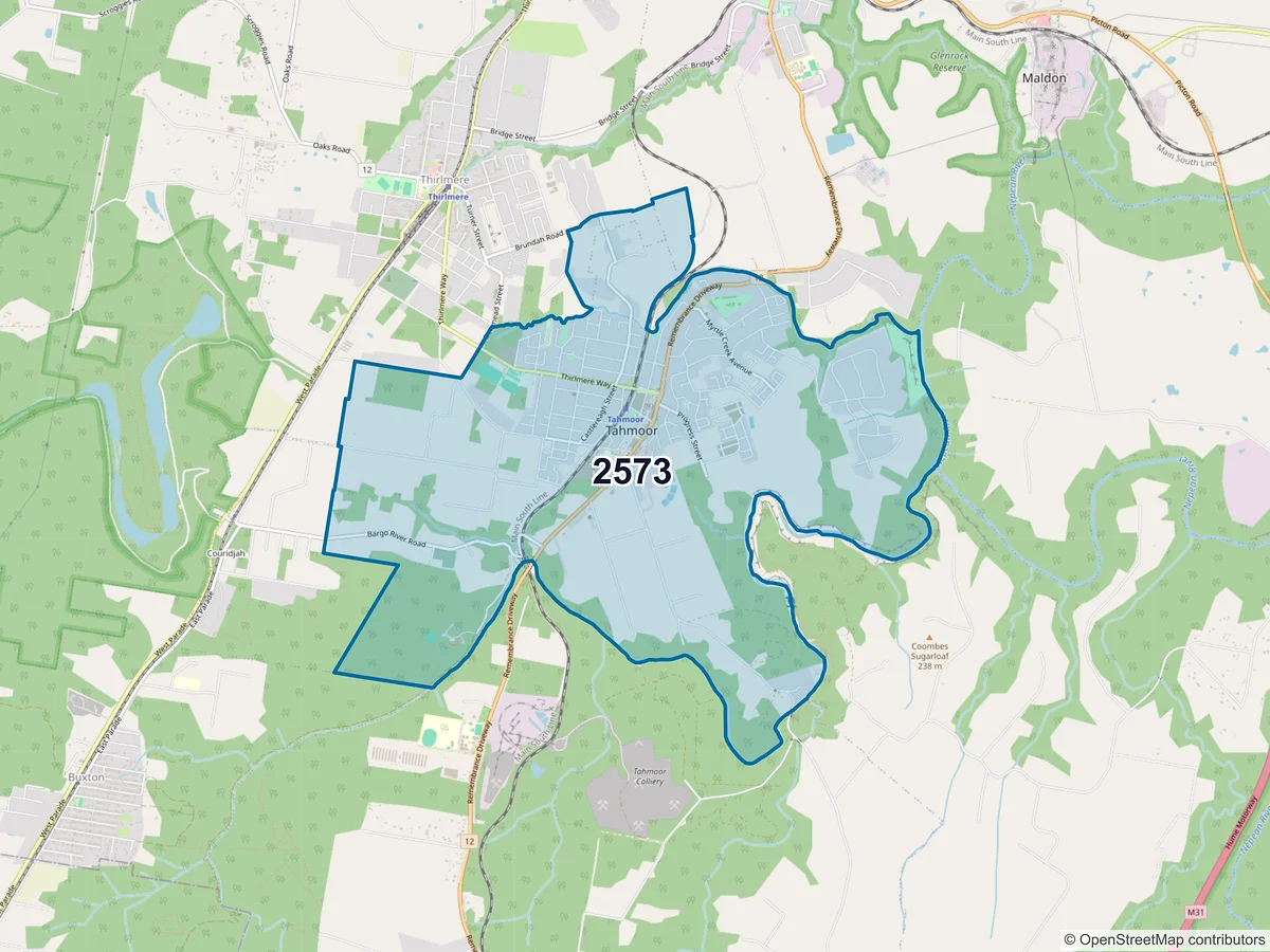 Map of postcode 2573 — Tahmoor, NSW, Australia