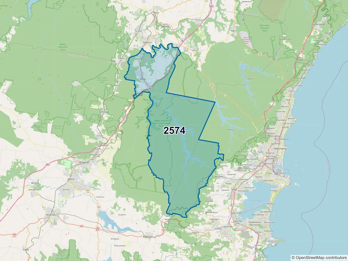 Map of postcode 2574 — Bargo, NSW, Australia