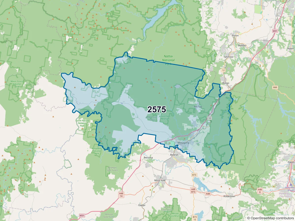 Map of postcode 2575 — Mittagong, NSW, Australia