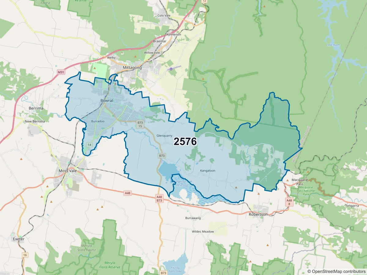 Map of postcode 2576 — Bowral, NSW, Australia